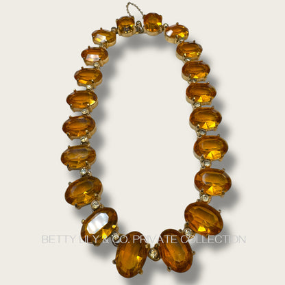 Vintage Honey Amber Glass Rivière Choker – Large Oval Stones & Clear Crystal Spacers | Private Collection