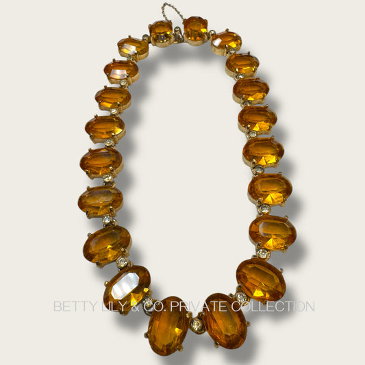 Vintage Honey Amber Glass Rivière Choker – Large Oval Stones & Clear Crystal Spacers | Private Collection