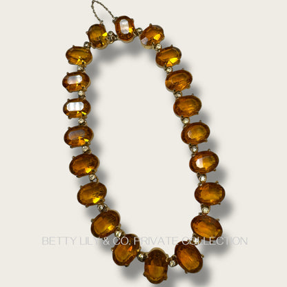 Vintage Honey Amber Glass Rivière Choker – Large Oval Stones & Clear Crystal Spacers | Private Collection