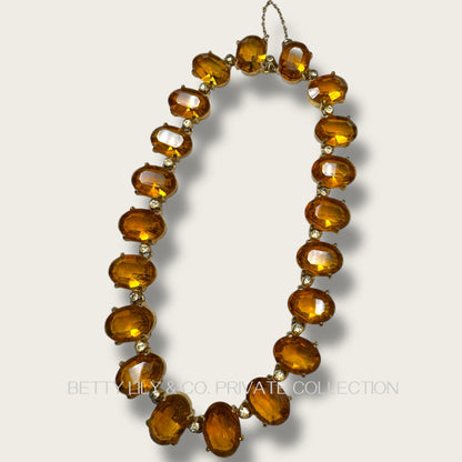 Vintage Honey Amber Glass Rivière Choker – Large Oval Stones & Clear Crystal Spacers | Private Collection