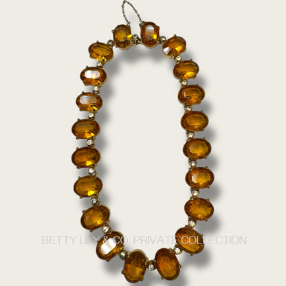 Vintage Honey Amber Glass Rivière Choker – Large Oval Stones & Clear Crystal Spacers | Private Collection