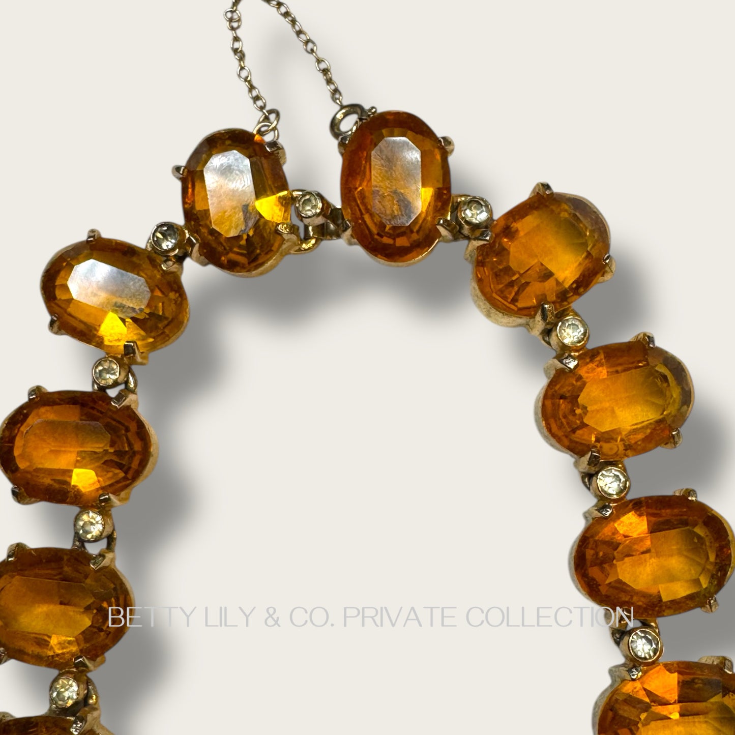 Vintage Honey Amber Glass Rivière Choker – Large Oval Stones & Clear Crystal Spacers | Private Collection