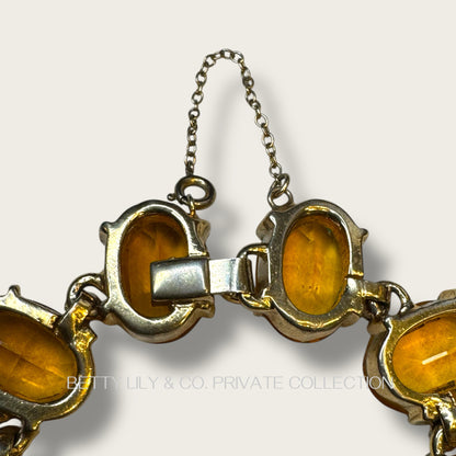 Vintage Honey Amber Glass Rivière Choker – Large Oval Stones & Clear Crystal Spacers | Private Collection
