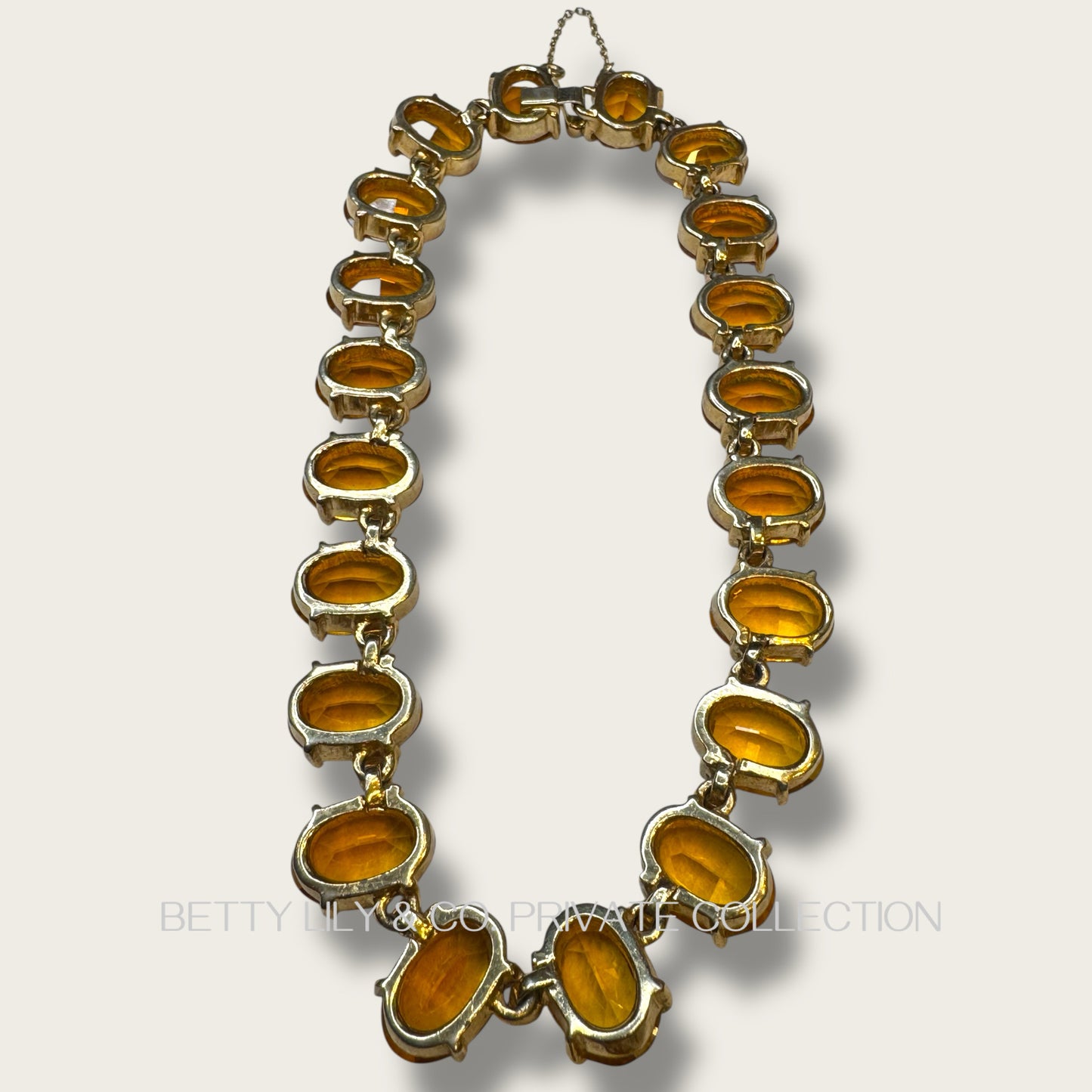 Vintage Honey Amber Glass Rivière Choker – Large Oval Stones & Clear Crystal Spacers | Private Collection