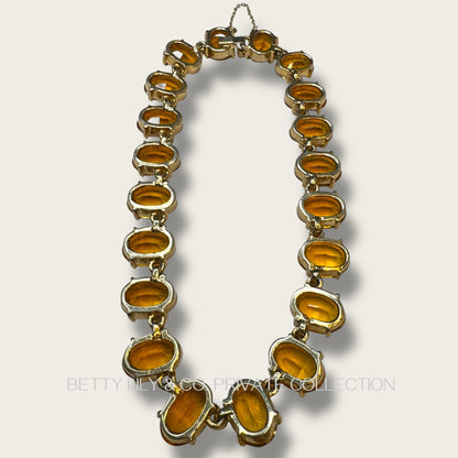Vintage Honey Amber Glass Rivière Choker – Large Oval Stones & Clear Crystal Spacers | Private Collection