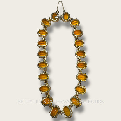 Vintage Honey Amber Glass Rivière Choker – Large Oval Stones & Clear Crystal Spacers | Private Collection