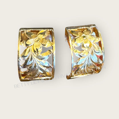 Hand-Engraved Floral Cutwork Earrings in Solid 14K Gold | Private Collection