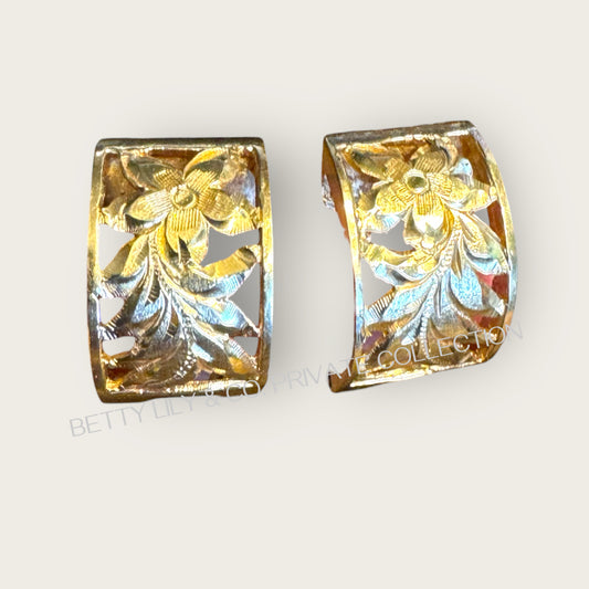 Hand-Engraved Floral Cutwork Earrings in Solid 14K Gold | Private Collection