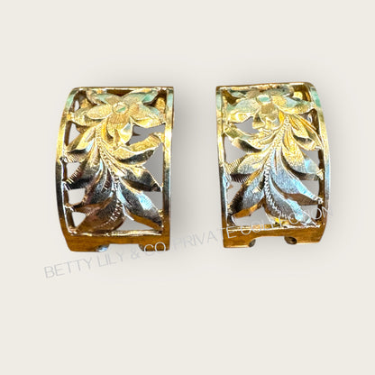 Hand-Engraved Floral Cutwork Earrings in Solid 14K Gold | Private Collection