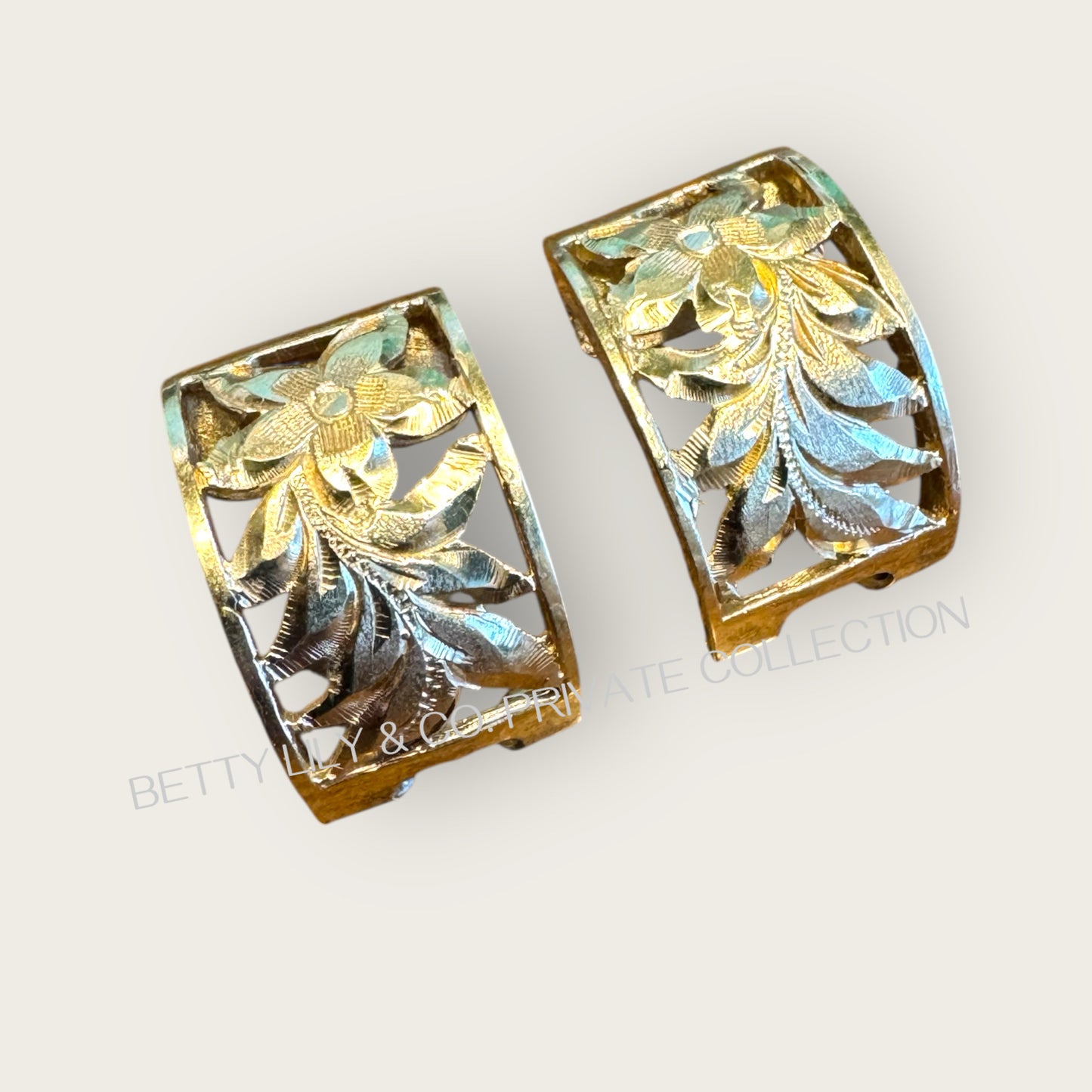 Hand-Engraved Floral Cutwork Earrings in Solid 14K Gold | Private Collection