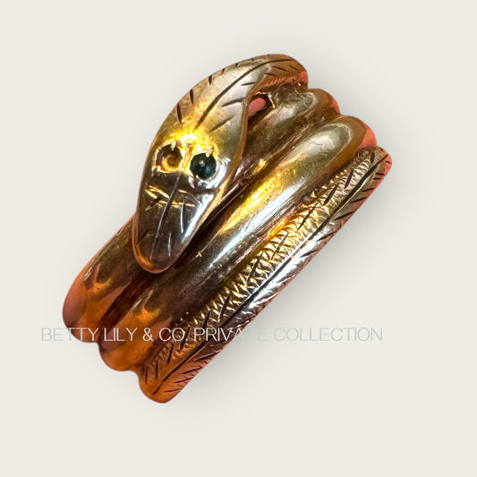 Antique Serpent Ring in Solid 14K Gold with Emerald Eye | Private Collection