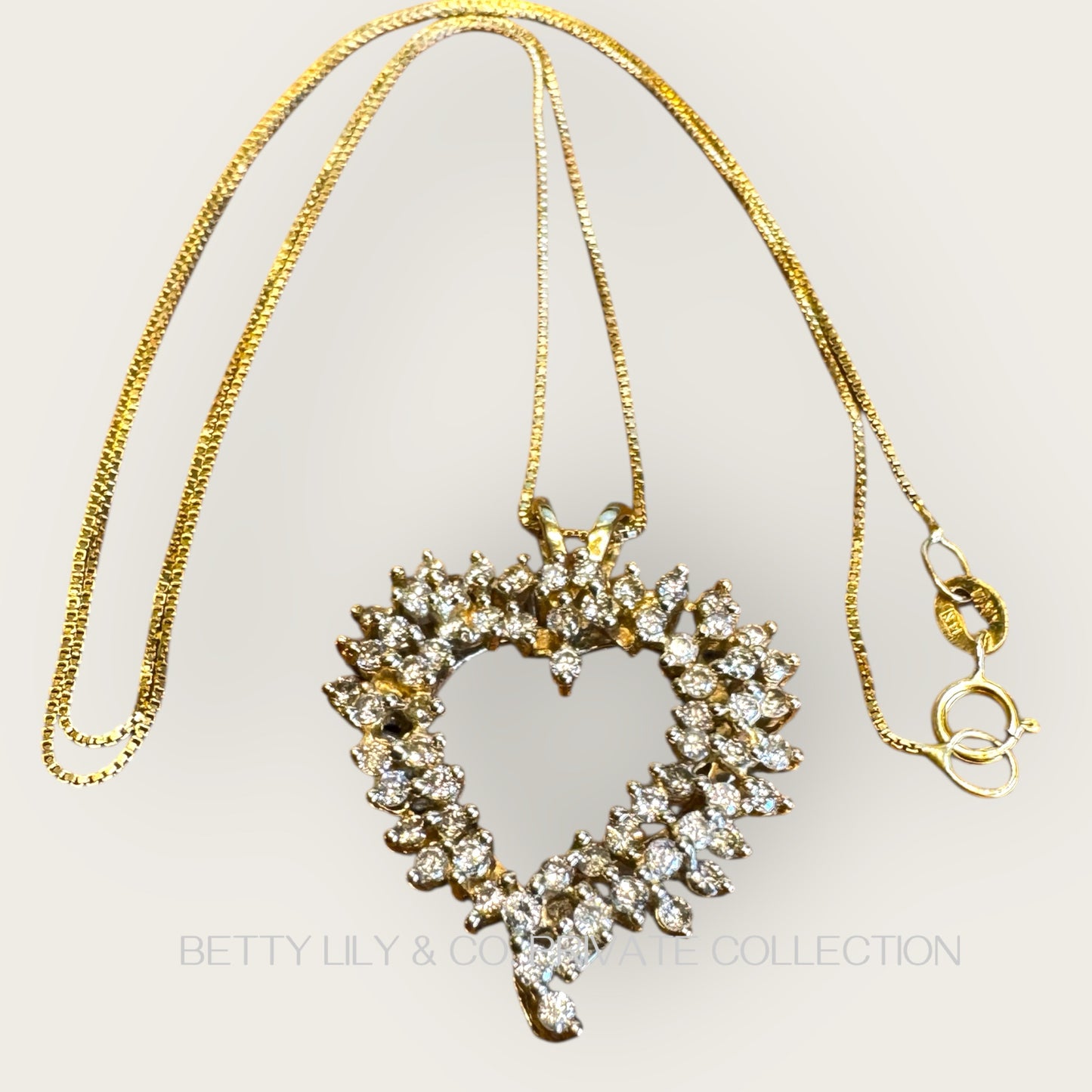 14K Yellow Gold Diamond Cluster Heart Pendant with Box Link Chain | Private Collection