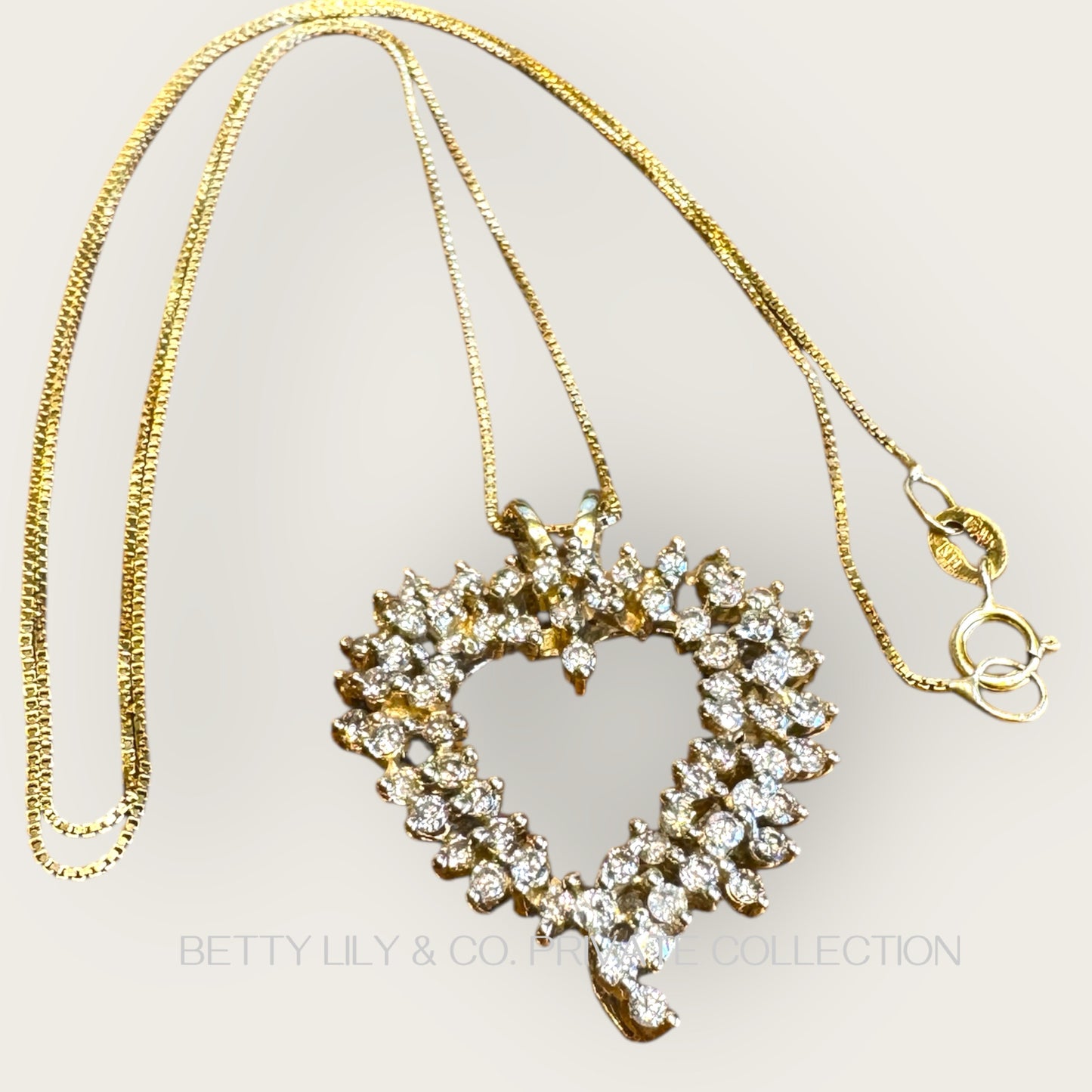 14K Yellow Gold Diamond Cluster Heart Pendant with Box Link Chain | Private Collection
