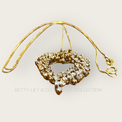 14K Yellow Gold Diamond Cluster Heart Pendant with Box Link Chain | Private Collection