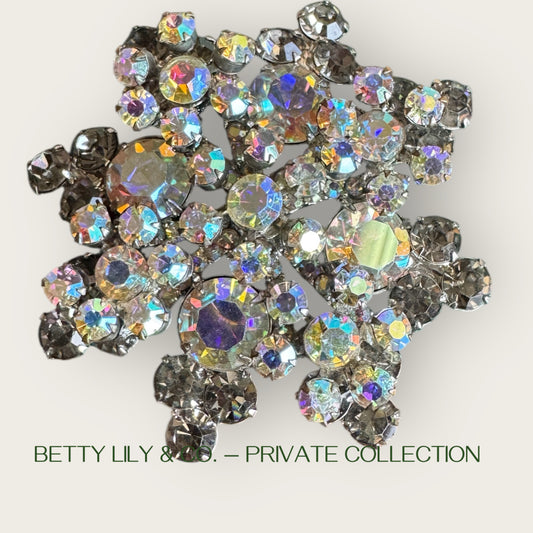 Juliana Verified Layered Florette Brooch | Aurora Borealis Rhinestone Book Piece | Vintage DeLizza & Elster | Private Collection