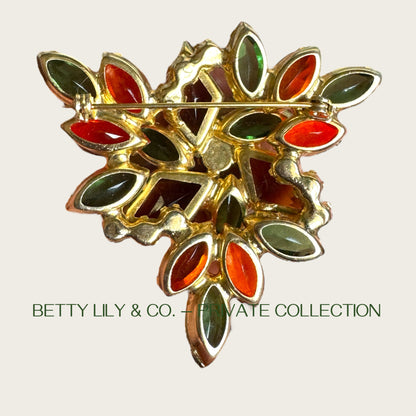 Juliana Verified Demi-Parure with Brooch and Clip-On Earrings | Autumn Rhinestones | Book Piece | Private Collection