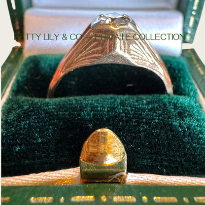 Art Deco 14K Gold Natural Diamond Gent’s Ring – Hexagonal Setting, WWP Maker’s Mark, 0.75ct | Private Collection