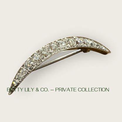 Platinum Diamond Crescent Moon Brooch – Edwardian to Early Art Deco, ca. 1910s–1920s | Private Collection