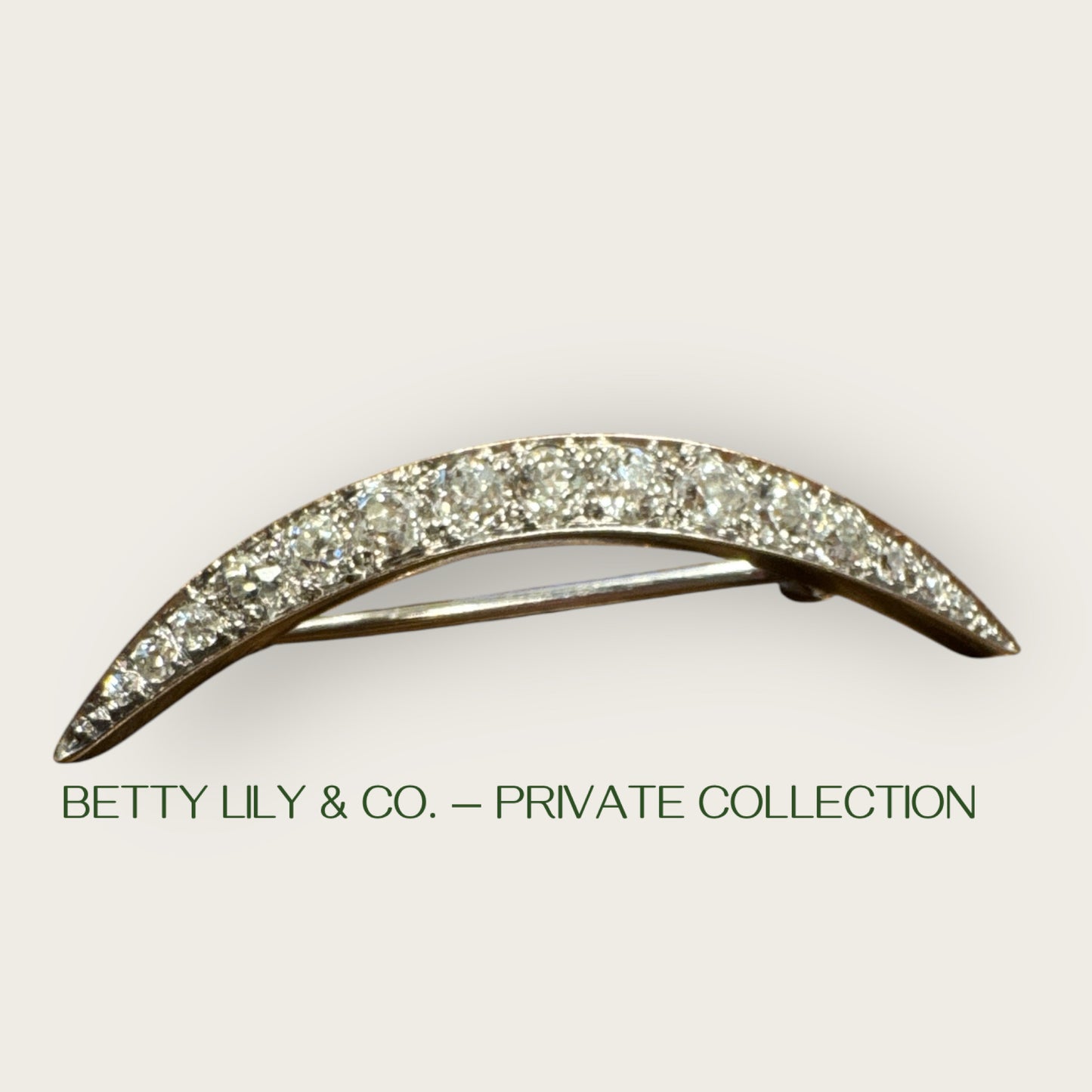 Platinum Diamond Crescent Moon Brooch – Edwardian to Early Art Deco, ca. 1910s–1920s | Private Collection