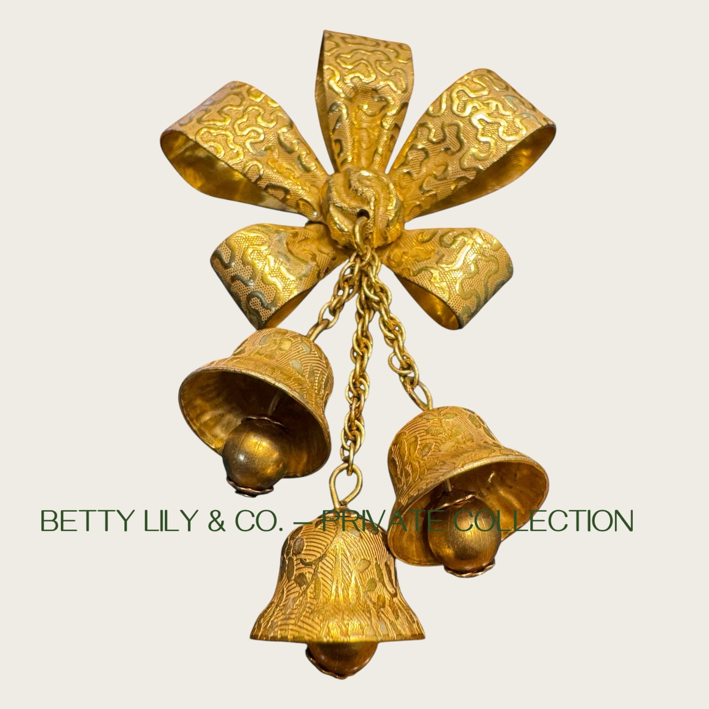 Miriam Haskell Gold Bow & Dangling Bell Brooch – Signed Vintage (Book Piece) | Private Collection