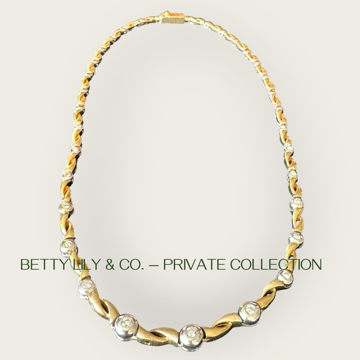 14k Yellow & White Gold Diamond Ribbon Link Choker Necklace | Private Collection