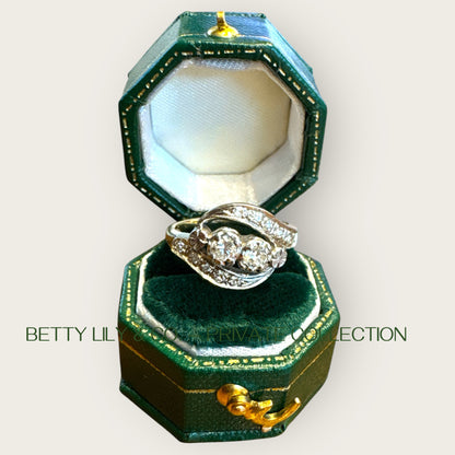 Vintage 14k White & Yellow Gold Toi et Moi Diamond Bypass Ring | Private Collection