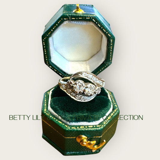 Vintage 14k White & Yellow Gold Toi et Moi Diamond Bypass Ring | Private Collection