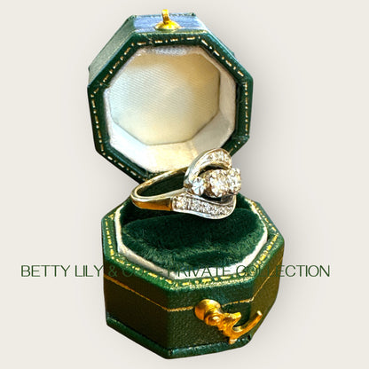 Vintage 14k White & Yellow Gold Toi et Moi Diamond Bypass Ring | Private Collection