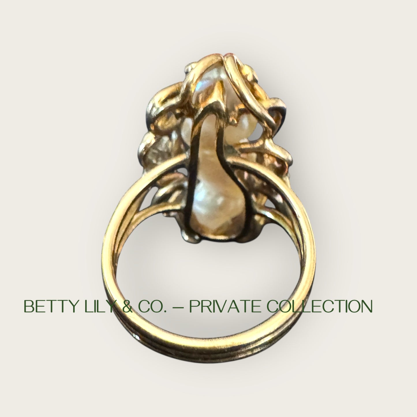 14k Gold Baroque Natural Pearl & Diamond Ring | Private Collection