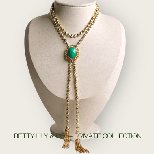 Verified DeLizza & Elster for Avon Green Lucite Bolo Necklace – 1970s Book Piece | Private Collection | Betty Lily & Co.