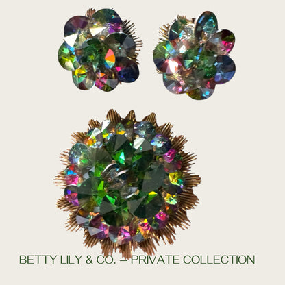 Vintage Singed Alice Caviness Watermelon Rivoli Starburst Brooch & Earrings | Private Collection