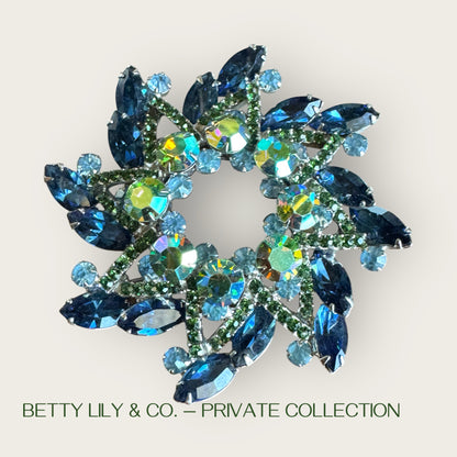 Verified Juliana (DeLizza & Elster) Sapphire & Aurora Borealis Starburst Brooch – Design #1624 | Private Collection