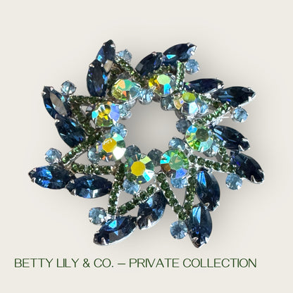 Verified Juliana (DeLizza & Elster) Sapphire & Aurora Borealis Starburst Brooch – Design #1624 | Private Collection