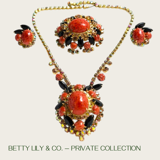 Juliana by DeLizza & Elster Coral Matrix Book Piece Set | Necklace, Brooch & Earrings | Private Collection