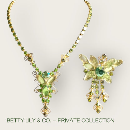 Juliana by DeLizza & Elster Green Rhinestone Necklace Set | Book Piece | Private Collection