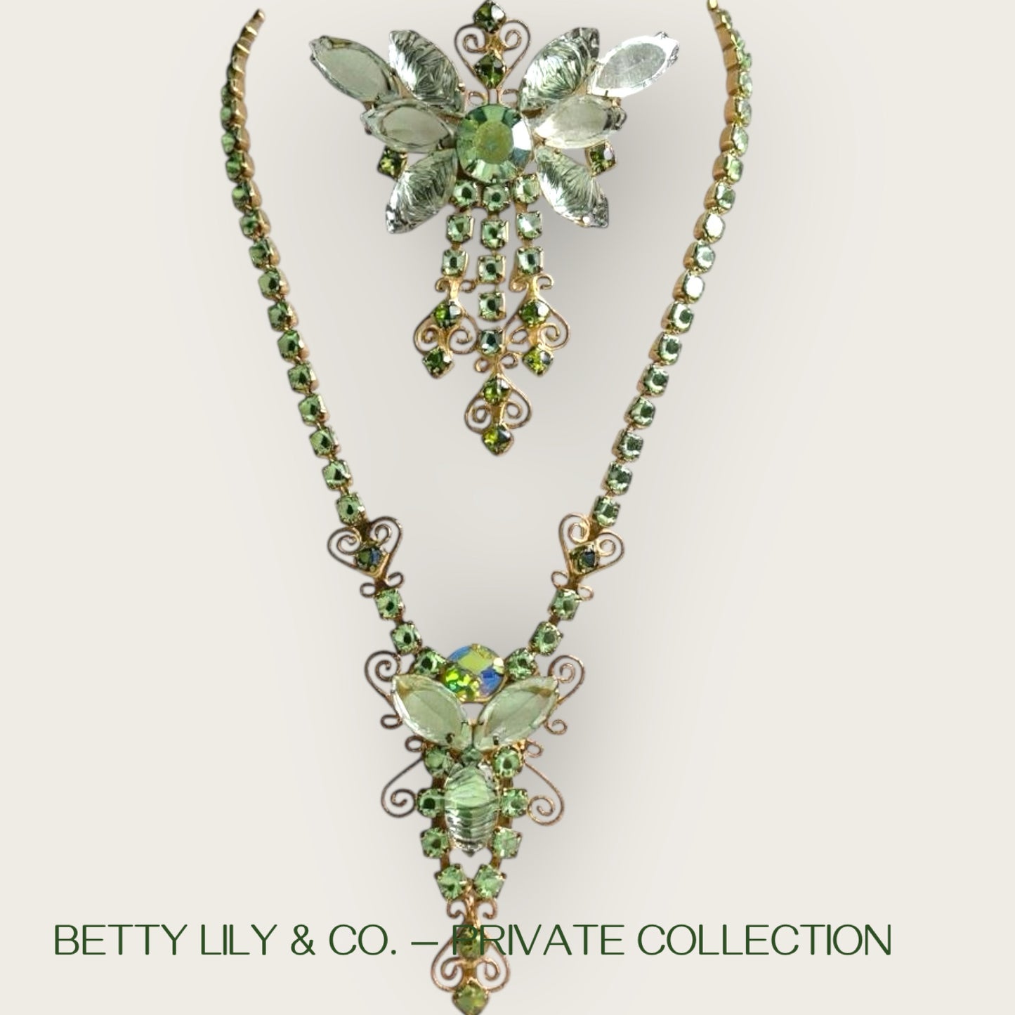 Juliana by DeLizza & Elster Green Rhinestone Necklace Set | Book Piece | Private Collection