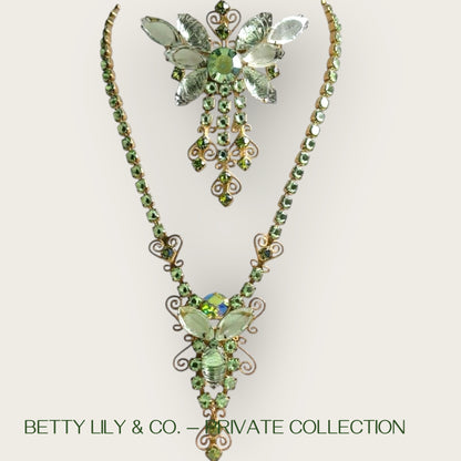 Juliana by DeLizza & Elster Green Rhinestone Necklace Set | Book Piece | Private Collection