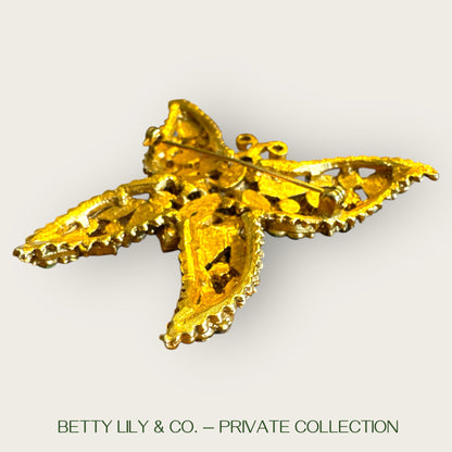 Signed Weiss Vintage Green Butterfly Brooch with Uranium Glass – Heavy Gold Tone Statement Pin | Private Collection