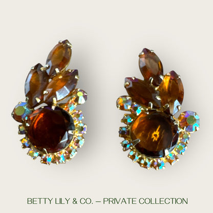 Juliana Root Beer Aurora Borealis Fan Earrings – Verified Book Piece | Private Collection