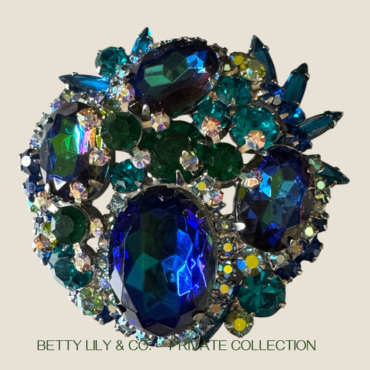Vintage Juliana Heliotrope Rhinestone Brooch | DeLizza & Elster Watermelon, AB & Emerald Statement Pin | Private Collection
