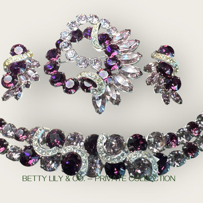 Eisenberg Signed Amethyst Rhinestone Parure | Bracelet, Earrings & Brooch Set | Private Collection