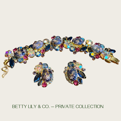 Juliana D&E Blue Gold Splatter Easter Egg Cabochon Bracelet & Earrings | Book Piece | Private Collection