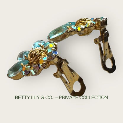 Juliana Verified Reference Number 1964 Ice Blue Navette Earrings with Brass Filigree Beads | Private Collection