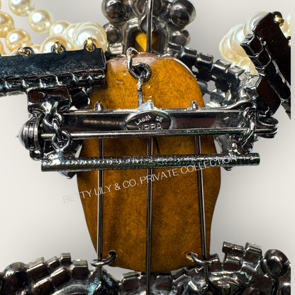 Lawrence Vrba Buddha Pendant Necklace & Brooch | Amber Glass, Rhinestone & Pearl | Private Collection