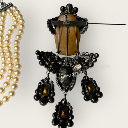 Lawrence Vrba Buddha Pendant Necklace & Brooch | Amber Glass, Rhinestone & Pearl | Private Collection
