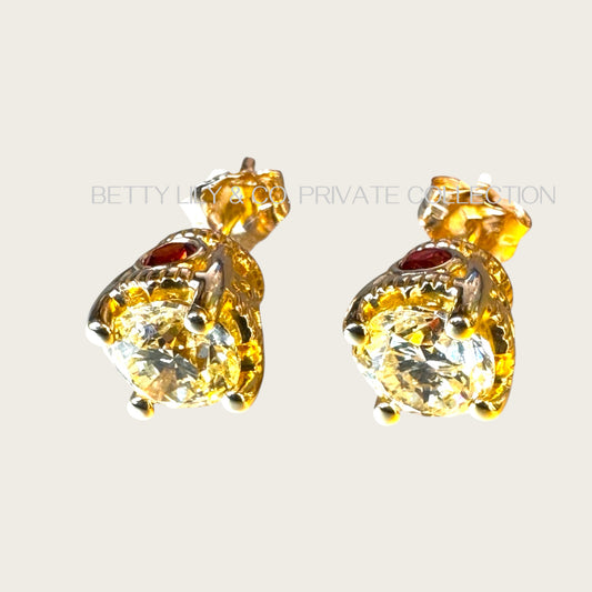 14K Yellow Gold 2.00 CTW Natural Diamond Solitaire Stud Earrings with Garnet Accent | Private Collection