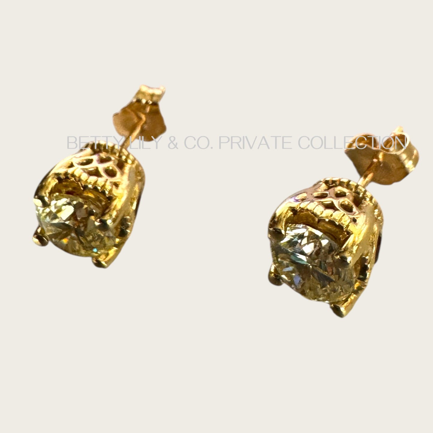 14K Yellow Gold 2.00 CTW Natural Diamond Solitaire Stud Earrings with Garnet Accent | Private Collection