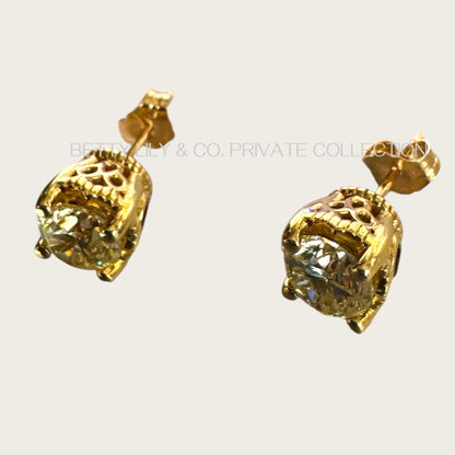 14K Yellow Gold 2.00 CTW Natural Diamond Solitaire Stud Earrings with Garnet Accent | Private Collection
