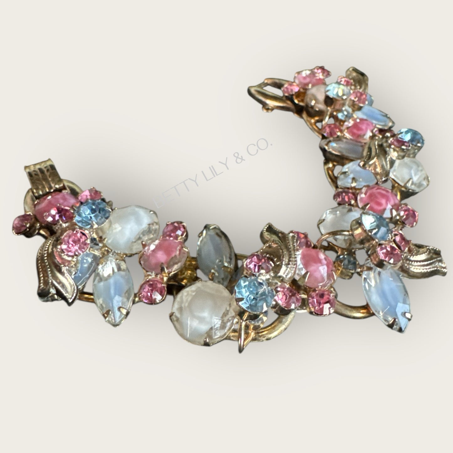 Verified Juliana Bracelet & Earrings Set – Blue, Pink & White Givre Rhinestones – 1960s Vintage Jewelry