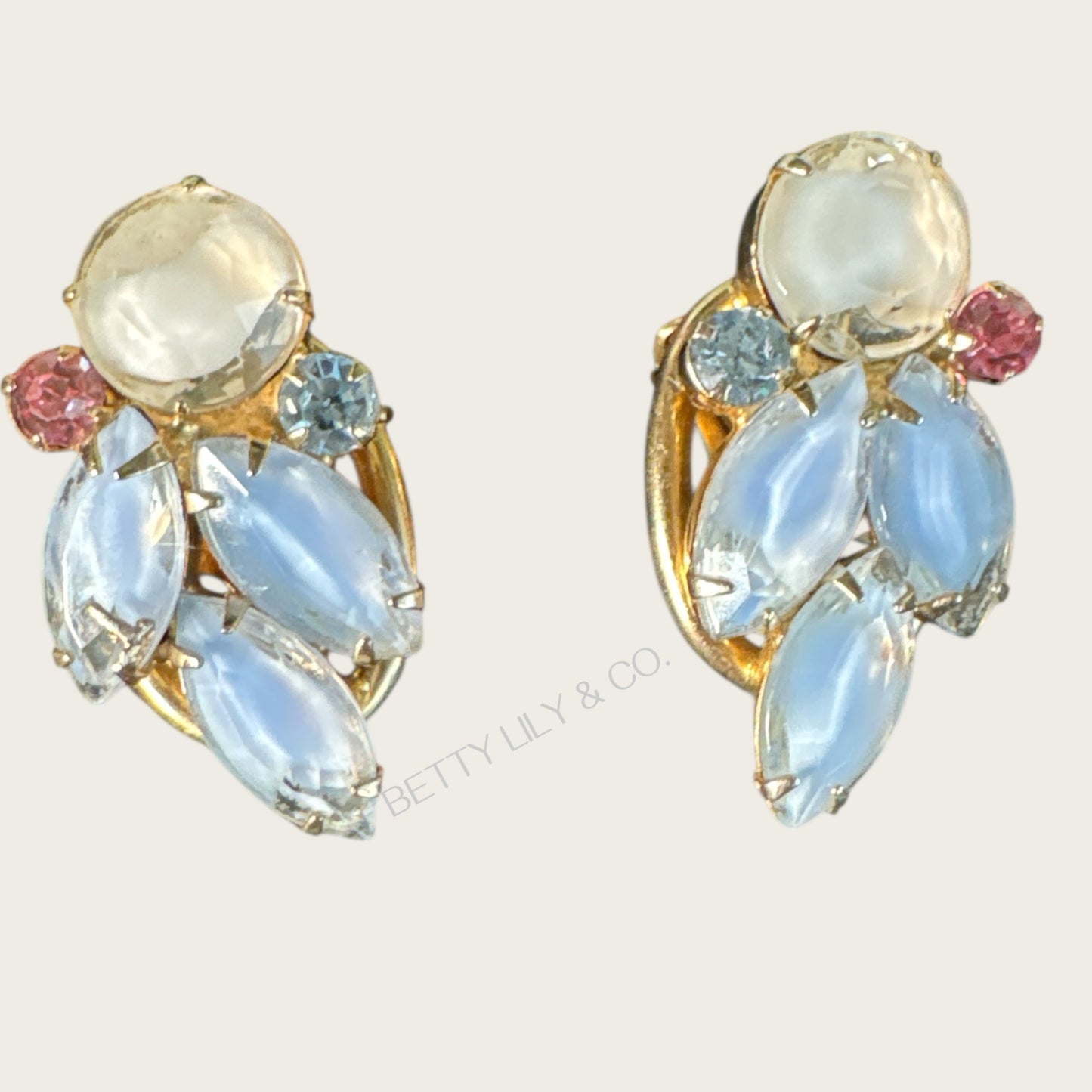 Verified Juliana Bracelet & Earrings Set – Blue, Pink & White Givre Rhinestones – 1960s Vintage Jewelry